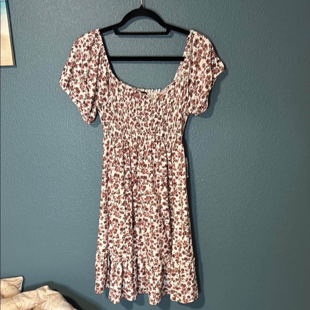J for Justify Cream and Brown Flutter Sleeve Sundress
